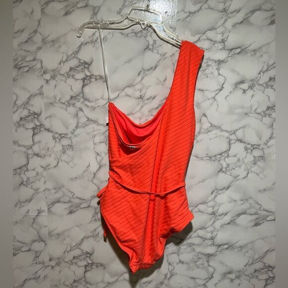 Sea Level Australia One Shoulder Vesper Wide Strap Diagonal One Piece Tangerine - Picture 13 of 14